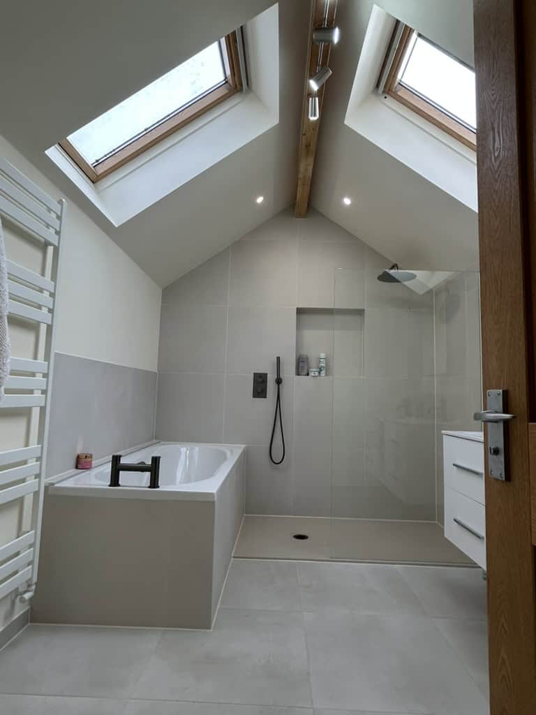 Loft conversion bathroom with Velux roof windows in Reading, Berkshire